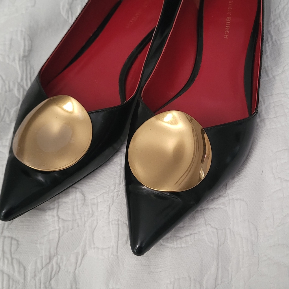 Tory Burch Black Flats with Gold Accents